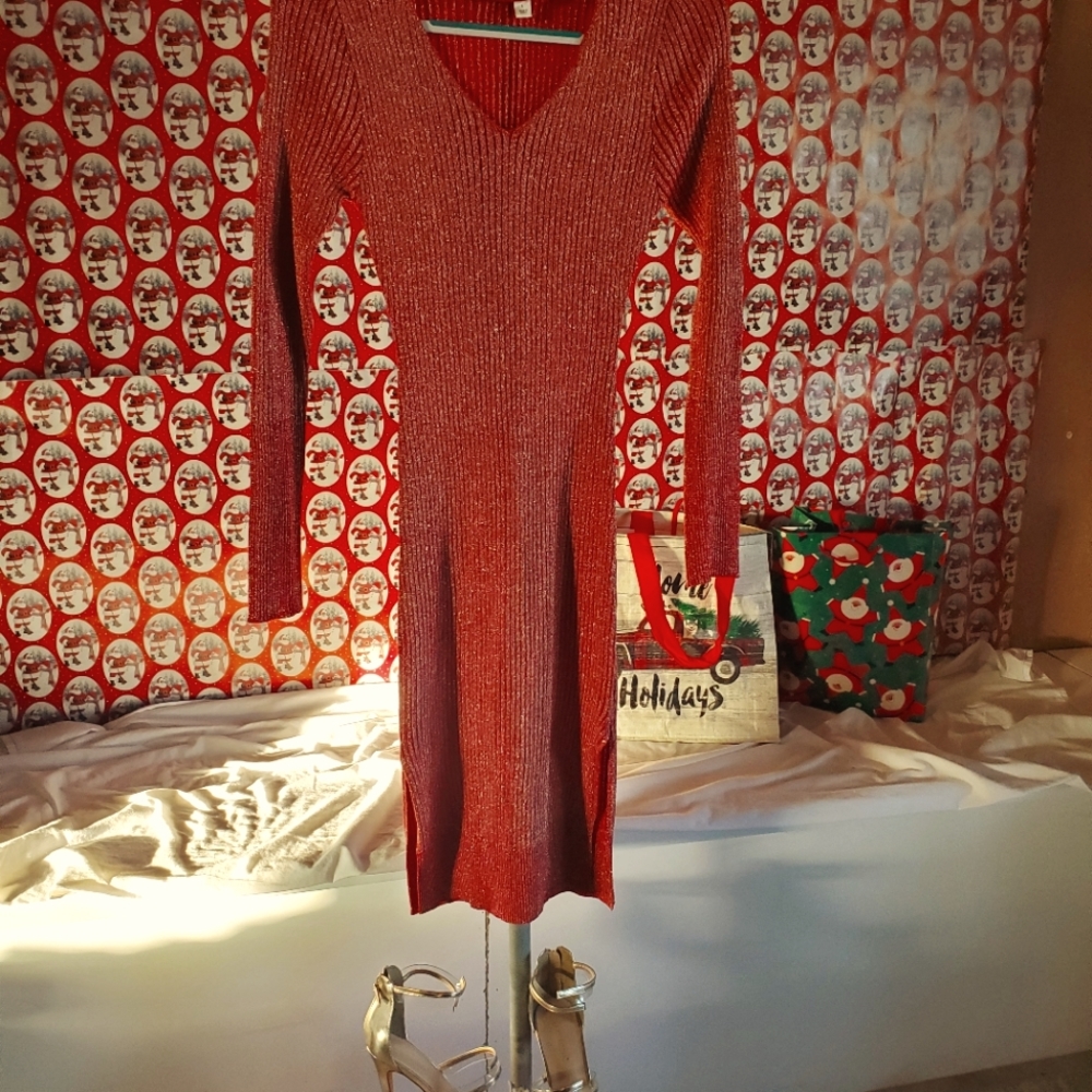 New Evening Sweater Dress & Sandal Combo in Burnt Orange & Gold